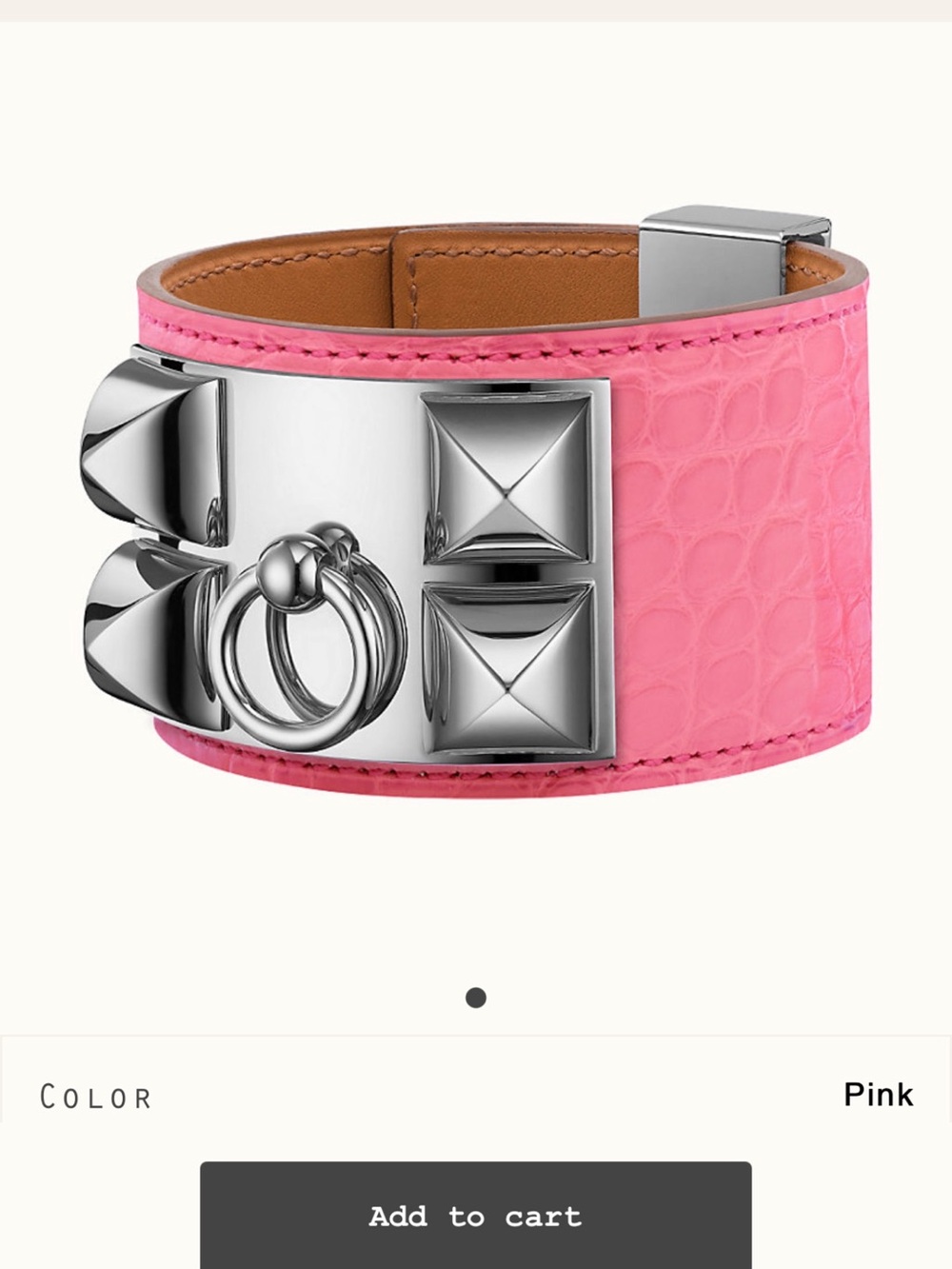 Hermes Pink Croc Collier de Chien Wide Bracelet with Silver Hardware